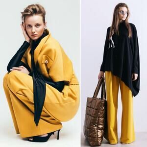 Julia Allert High Waist Wide Leg Belted Mustard Yellow Trousers
